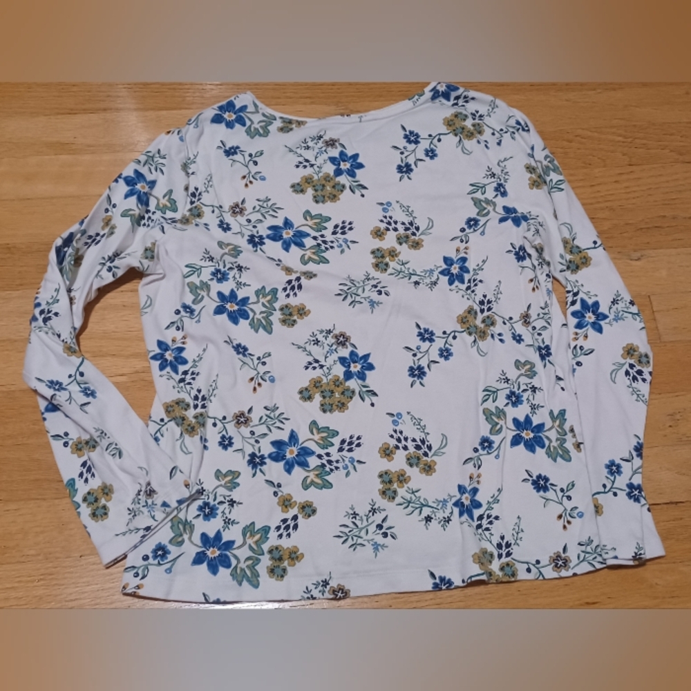 Croft & Barrow Floral Long Sleeve Top - Blue and Yellow Petite Large